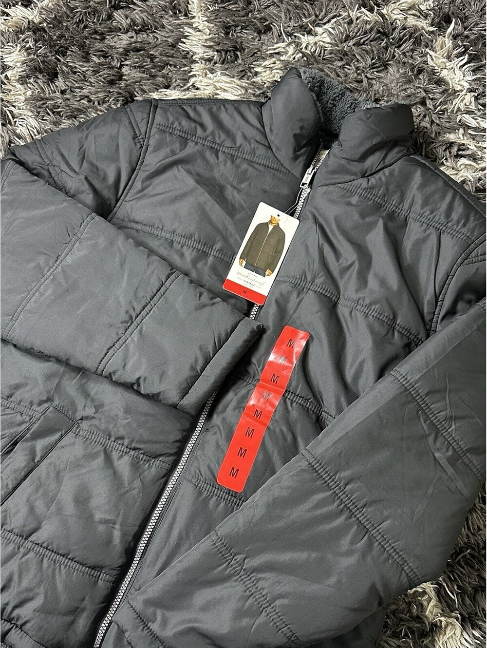 NWT Weatherproof vintage Puffer Jacket Mens Medium Black Sherpa Fleece Lined